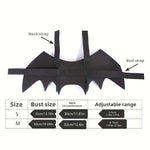Black winged garment with size chart on a white background