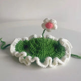 Knit Hat with White Flower