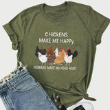 Chickens Make Me Happy Crew Neck Tee Army Green
