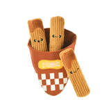 Plush churros with a checkered container on a white background