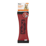 Red dog toy with packaging on a white background